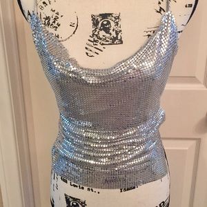 Antique Silver Chainmail scoop neck backless Sz 8